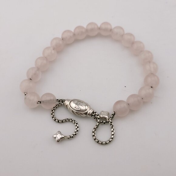 David Yurman Sterling Silver 8mm Rose Quartz Spiritual Bead Beaded Pull Bracelet - Picture 2 of 10
